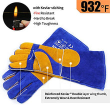 Load image into Gallery viewer, RAPICCA 16 Inches,932℉, Leather Forge/Mig/Stick Welding Gloves Heat/Fire Resistant, Mitts for Oven/Grill/Fireplace/Furnace/Stove/Pot Holder/Tig Welder/Mig/BBQ/Animal handling glove with 16 inches Extra Long Sleeve– Blue