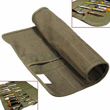 Load image into Gallery viewer, Paint Brush Case Canvas Roll Up Storage Bag Holder Canvas Wrap for Acrylic Watercolor Oil Face Brush - Army Green