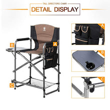 Load image into Gallery viewer, EVER ADVANCED Medium Tall Directors Chair Foldable Makeup Artist Chair Bar Height with Side Table Cup Holder and Storage Bag Footrest, Supports 300LBS (Brown, Seat Height: 23.2 inches)