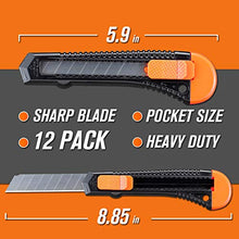 Load image into Gallery viewer, REXBETI 12-Pack Utility Knife, Retractable Box Cutter for Cartons, Cardboard and Boxes, 18mm Wider Razor Sharp Blade, Smooth Mechanism, Perfect for Office and Home use
