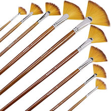 Load image into Gallery viewer, Artist Fan Paint Brushes Set 9pcs - Soft Anti-Shedding Nylon Hair Wood Long Handle Paint Brush Set for Acrylic Watercolor Oil Gouche Painting