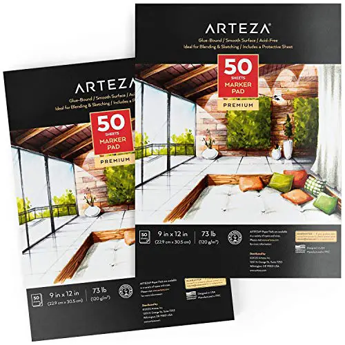 Arteza 9x12 Inches Marker Paper Pad, 2-Pack, 50 Sheets, Glue-Bound, Sm –  glytterati