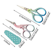Load image into Gallery viewer, 4 Pieces Sewing Embroidery Stork Scissors with 4 Pieces Leather Scissors Cover, Embroidery Scissors Sewing Scissors Brow Shaping Scissors Small for Needlework, Manual Sewing Handicraft DIY Tool