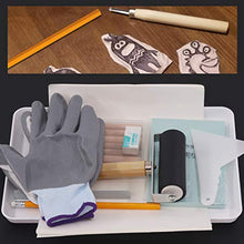 Load image into Gallery viewer, Rustark 19 Pieces Block Printing Starter Tool Kit with Whetstone, Stamp Block, Carving Tools, Tracing Papers,Pencil, Gloves,Eraser and Scrapper, Rubber Stamp Making Kit for Stamping and Printmaking
