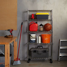 Load image into Gallery viewer, Amazon Basics 5-Shelf Shelving Storage Unit on 4'' Wheel Casters , Metal Organizer Wire Rack, Chrome Silver (30L x 14W x 64.75H)