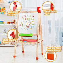 Load image into Gallery viewer, Joyooss Kids Wooden Easel with Extra Letters and Numbers Magnets, Adjustable Double Sided Drawing Board Whiteboard & Chalkboard Dry Easel Board, Children Art Easel for Boys Girls Painting Drawing