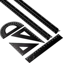 Load image into Gallery viewer, 6 Pieces Aluminum Triangular Architect Scale Ruler Set, 2 Pieces 12 Inch Aluminum Scale Ruler with 4 Pieces Aluminum Triangle Ruler Square Set for Students, Draftsman and Engineers, Metric (Black)