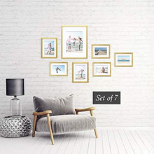 Load image into Gallery viewer, Mimosa Moments Gallery Wall Frame Set with mat for one 8x10, two 5x7 and four 4x6 pictures (Gold, 7 pcs set)