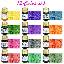 Load image into Gallery viewer, Calligraphy Ink Set, 12 Colors Dipped Pen Inks Gold Powder Non-Carbon Drawing Ink, Calligraphy Fountain Pen Inks for Writing, Art, Gift, Craft Calligrapher Inks Kit - (7ml,12 Colors)