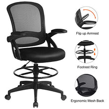 Load image into Gallery viewer, Comhoma Drafting Chair Tall Office Chair with Flip-up Armrests for Computer Standing Desk Adjustable Foot Ring Ergonomic Mesh Back Table Chair Black