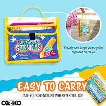 Load image into Gallery viewer, Ozziko Stencils for Kids - Arts and Crafts Kit w/ Number, Dinosaur, Animal, Alphabet Letter Stencils - Bonus Stencil Carrying Case Included to Hold Art Supplies