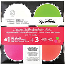 Load image into Gallery viewer, Speedball SB45027 Glo 'n Dark and Fluorescent Screen Printing Ink, 4 oz Jars, Set of 4