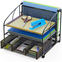 Load image into Gallery viewer, SimpleHouseware Desk Organizer 3 Tray w/ Sliding Drawer and Hanging File Holder, Black
