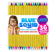 Load image into Gallery viewer, Face Paint Crayons for Kids, Blue Squid 36 Jumbo 3.25" Face & Body Painting Makeup Crayons, Safe for Sensitive Skin, 8 Metallic & 28 Classic Colors, Great for Birthdays & Halloween Makeup