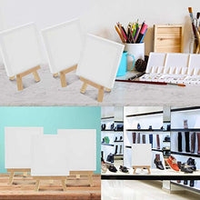Load image into Gallery viewer, U.S. Art Supply 5" x 5" Stretched Canvas with 8" Mini Natural Wood Display Easel Kit (Pack of 12), Artist Tripod Tabletop Holder Stand - Painting Party, Kids Crafts, Oil Acrylic Paints, Signs, Photos
