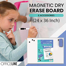 Load image into Gallery viewer, Officeline Ultra-Slim, Lightweight Magnetic Dry Erase Board & Accessories (Includes Whiteboard Pen & Pen Tray, 3 x Magnets & Eraser) (24 x 36 Inch)
