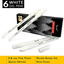 Load image into Gallery viewer, White Gel Pen Set - 0.8 mm Extra Fine Point Pens Gel Ink Pens for Black Paper Drawing, Sketching, Illustration, Card Making, Bullet Journaling, Pack of 6