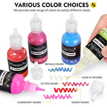 Load image into Gallery viewer, 3D Fabric Paint, Magicfly 40 Colors Permanent Textile Paint with 3 Brushes and Stencils, Permanent Fabric Paint with Fluorescent, Glow in The Dark, Glitter, Metallic Colors for Clothing, T-Shirt, Glas