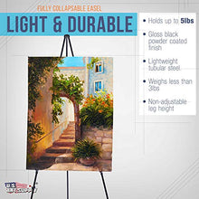 Load image into Gallery viewer, U.S. Art Supply 63" High Steel Easy Folding Display Easel - Quick Set-Up, Instantly Collapses, Adjustable Height Display Holders - Portable Tripod Stand, Presentations, Signs, Posters, Holds 5 lbs