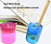 Load image into Gallery viewer, WEKOIL Pencil Sharpener Manual Pencil Sharpener 2 Holes Metal Sharp Blade Crayon XL Sharpener with Large Round Catches Sharpening Regular HB Pencils Graphite Colored Jumbo Pencils Pack of 4
