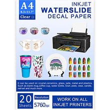 Load image into Gallery viewer, Water Slide Decal Paper Inkjet 20 Sheets A4 Size Premium Water Slide Transfer Paper Clear Transparent Printable Waterslide Paper for Tumblers, Mugs, Glasses DIY