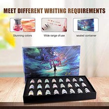 Load image into Gallery viewer, 24 Colors Calligraphy Ink Set, Calligraphy Fountain Glass Dip Pen Color Ink Caligrapher Pen Ink Bottle Set, Gold Powder Drawing Writing Art Ink with Gift Box - 24 x 7ml