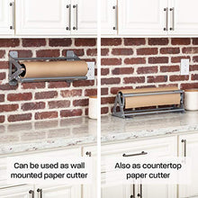 Load image into Gallery viewer, Paper Roll Cutter - Butcher Paper Dispenser - Heavy Duty 18 Inch Paper Roll Holder and Cutter - Sturdy Construction, Rubber Feet, Tabletop, Wall Mount, Serrated Edge - For Freezer Paper Roll and Kraft