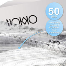 Load image into Gallery viewer, NOKKO Clear Plastic Rulers Bulk 50 Piece Pack - Transparent 12 Inch / 30 Centimeter Ruler Class Set - Easy to Read School and Office Supplies for Kids, Students, Teachers and Artists
