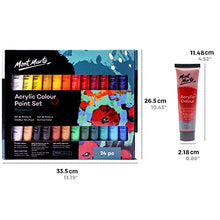 Load image into Gallery viewer, Mont Marte Acrylic Paint Set 24 Colours 36ml, Perfect for Canvas, Wood, Fabric, Leather, Cardboard, Paper, MDF and Crafts