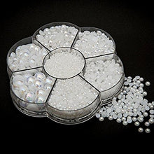 Load image into Gallery viewer, Approx 5600pcs Mixed Size DIY Half Pearl Bead Flat Back Plastic Craft Plastic Box (AB White)