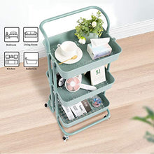 Load image into Gallery viewer, danpinera 3 Tier Rolling Utility Cart with Wheels and Handle Storage Organization Shelves for Kitchen, Bathroom, Office, Library, Coffee Bar Trolley Service Cart, Green