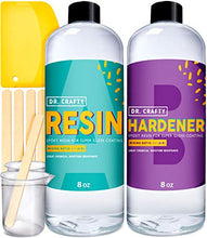 Load image into Gallery viewer, DR CRAFTY Clear Epoxy Resin Crystal Clear Resin Kit Art Resin Epoxy Clear 2 Part Epoxy Art Resin Clear Casting Resin Jewelry Resin 16 Ounce Kit with Bonus Measuring Cups, Plastic Spreader and Sticks