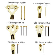 Load image into Gallery viewer, Picture Hangers, Coologin 120 Pieces Professional Photo Frame Hooks, Heavy Duty Picture Hanging Kit with Nails for Wall Mounting, Holds 10-100 lbs,Golden