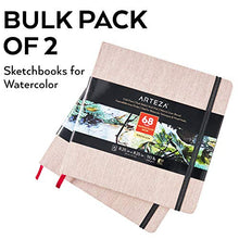 Load image into Gallery viewer, Arteza Watercolor Sketchbooks, 8.25x8.25-inch, 2-Pack, 68 Sheets, Beige Art Journal, Hardcover 110lb Paper Book, Watercolor Sketchbook for Use as Travel Journal and Mixed Media Pad