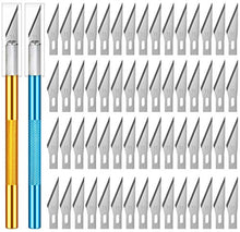 Load image into Gallery viewer, Exacto Knife 72-PACK Craft Knife Steel Hobby Knife Precision 2 Handles Knifes with 70pcs #11 Exacto Knife Blades with Storage Case for DIY,Art Work,Cutting,Carving Jetmore (Gold Blue)