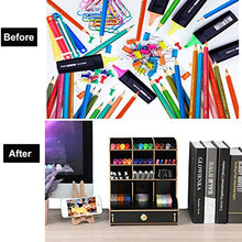 Load image into Gallery viewer, Marbrasse Wooden Pen Holder, Pen Organizer for Desk, Desktop Stationary Organizer, Easy Assembly, Home Office Art Supply Organizer Storage with Drawer (B11-Black)