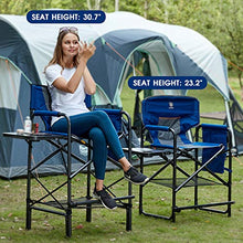 Load image into Gallery viewer, EVER ADVANCED Tall Directors Chair Foldable Makeup Artist Chair Bar Height with Side Table Cup Holder and Storage Bag Footrest, Supports 350LBS (Blue/Grey)