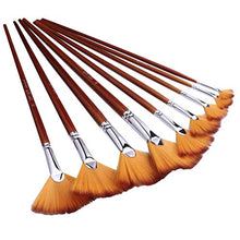Load image into Gallery viewer, Wode Shop 9 Pieces Artist Fan Brushes Set, Nylon Hair Wood Long Handle Paint Brush for Acrylic Watercolor Oil Painting