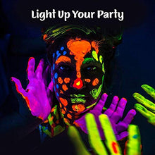 Load image into Gallery viewer, neon nights 8 x UV Body Paint Set | Black Light Glow Makeup Kit | Fluorescent Face Paints for Halloween Blacklight Bodypainting