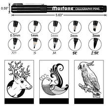 Load image into Gallery viewer, Morfone 10 Size Hand Lettering Pens Calligraphy Brush Pens Black Ink Markers Set Art Kit for Beginners, Hand Writing, Drawing, Sketching, Journaling, Illustrations