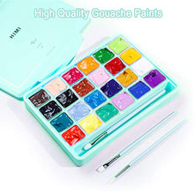 Load image into Gallery viewer, MIYA Gouache Paint Set, 24 Colors x 30ml Unique Jelly Cup Design with 3 Paint Brushes and a Palette in a Carrying Case Perfect for Artists, Students, Gouache Opaque Watercolor Painting (Green)