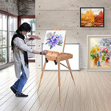 Load image into Gallery viewer, ShowMaven French Style Wheeled Wooden Art Easel with Sketch Box,Portable Travel Drawing Artist Tripod w/Storage Drawer Case,Triangular Floor Stand,Collapsible Folding Outdoor,Oil Painting Painters