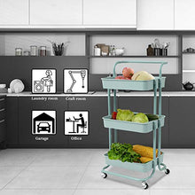Load image into Gallery viewer, danpinera 3 Tier Rolling Utility Cart with Wheels and Handle Storage Organization Shelves for Kitchen, Bathroom, Office, Library, Coffee Bar Trolley Service Cart, Green