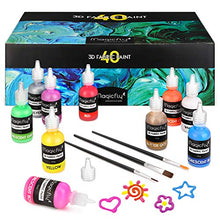 Load image into Gallery viewer, 3D Fabric Paint, Magicfly 40 Colors Permanent Textile Paint with 3 Brushes and Stencils, Permanent Fabric Paint with Fluorescent, Glow in The Dark, Glitter, Metallic Colors for Clothing, T-Shirt, Glas