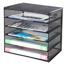 Load image into Gallery viewer, Samstar Letter Tray Paper Organizer, Mesh Desk File Organizer with 5 Tier Shelves and Sorter, Black