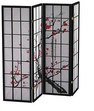 Load image into Gallery viewer, Roundhill Furniture Black Japanese 4-Panel Screen Room Divider, Plum Blossom