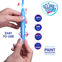 Load image into Gallery viewer, Doodle Time Face Paint Crayons Kit! Face and Body Paint Stick for Halloween Makeup, Face Painting at Parties, Clown Costume Facepaint for Kids! White, Black, Green, Blue, Red, Pink and More!