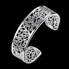 Load image into Gallery viewer, JHWZAIY 925 Sterling Silver Bangle Cuff Bracelets For Women, Hollow Open Bangle Bracelet Jewelry For Women (Silver)