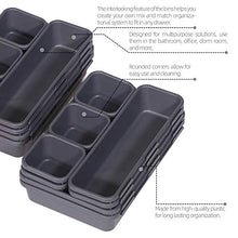 Load image into Gallery viewer, Set of 22 Interlocking Desk Drawer Organizer Tray Dividers Plastic Shallow Narrow Drawers Organizers Separators and Storage Bins Container for Kitchen Bathroom Makeup Office Vanity Bedroom Dresser