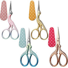 Load image into Gallery viewer, 4 Pieces Sewing Embroidery Stork Scissors with 4 Pieces Leather Scissors Cover, Embroidery Scissors Sewing Scissors Brow Shaping Scissors Small for Needlework, Manual Sewing Handicraft DIY Tool